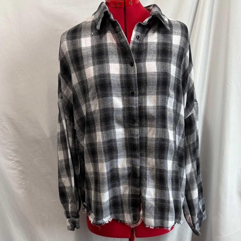 SHEIN Black and White Plaid Button Down Shirt